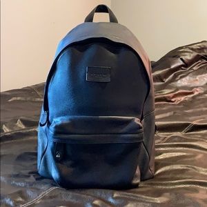 Coach Navy Pebbled Leather Matte Mens Backpack